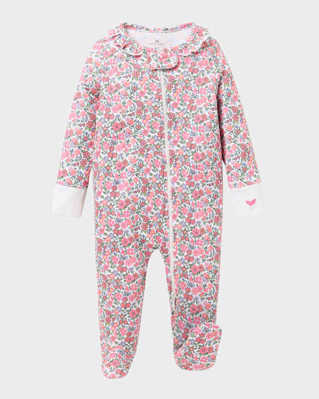 Girl's Fleurs de Rose Pima Cotton Romper, Size 0M-9M